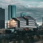 Skyline view of modern architecture in downtown Edmonton, Alberta, Canada.